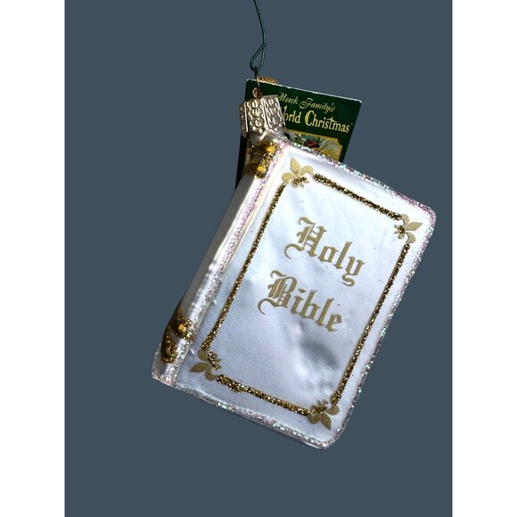 Old World Christmas Holy Bible Glass Book Ornament Gold & White 2006 3 - Picture 4 of 6